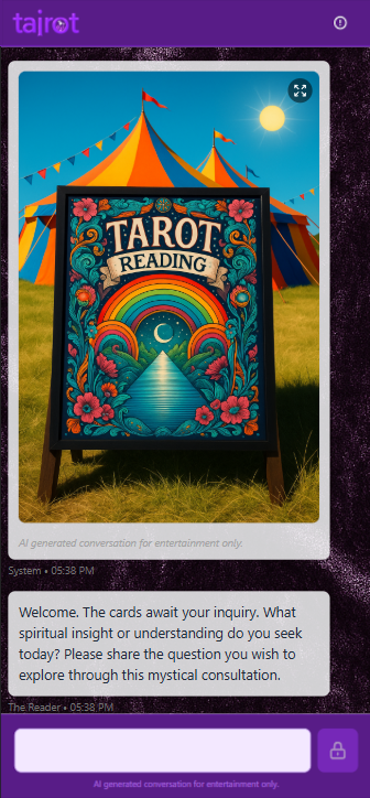 tAIrot app welcome screen with The Reader